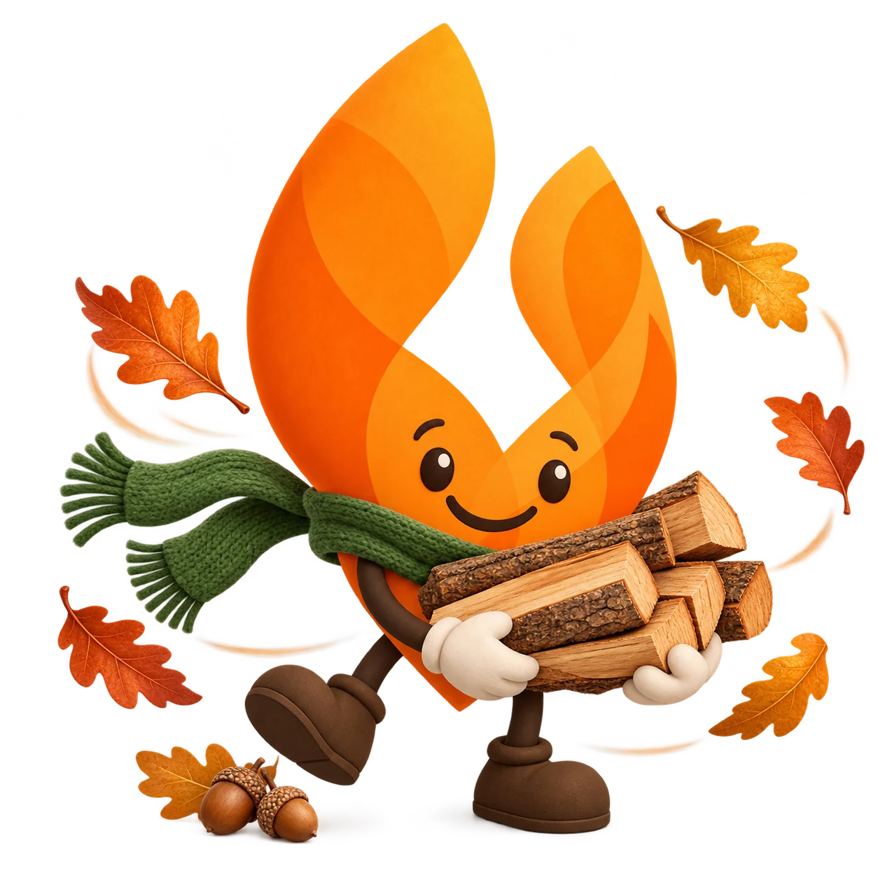 Mascotte Gard’Bois en automne, avec des bûches