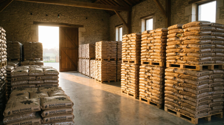 Stockage de palettes de granulés de bois pour l'hiver - Gard'Bois