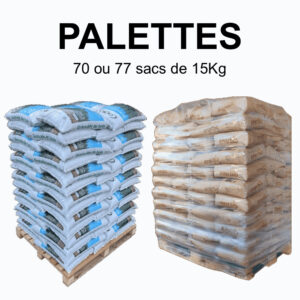 Granules-de-bois-en-palettes Granulés de bois ENERBIO - 1 Palette de 77 sacs en papier - 6.50€ le sac recyclé